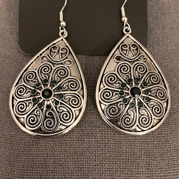 Silver / Green Gem Earrings - Picture 2 of 2